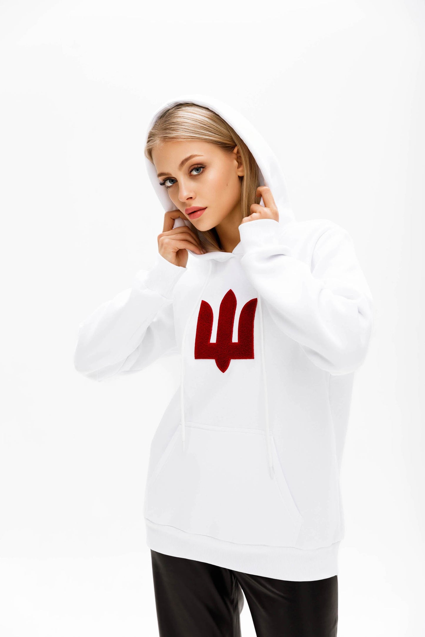 White Red Tryzub hoodie