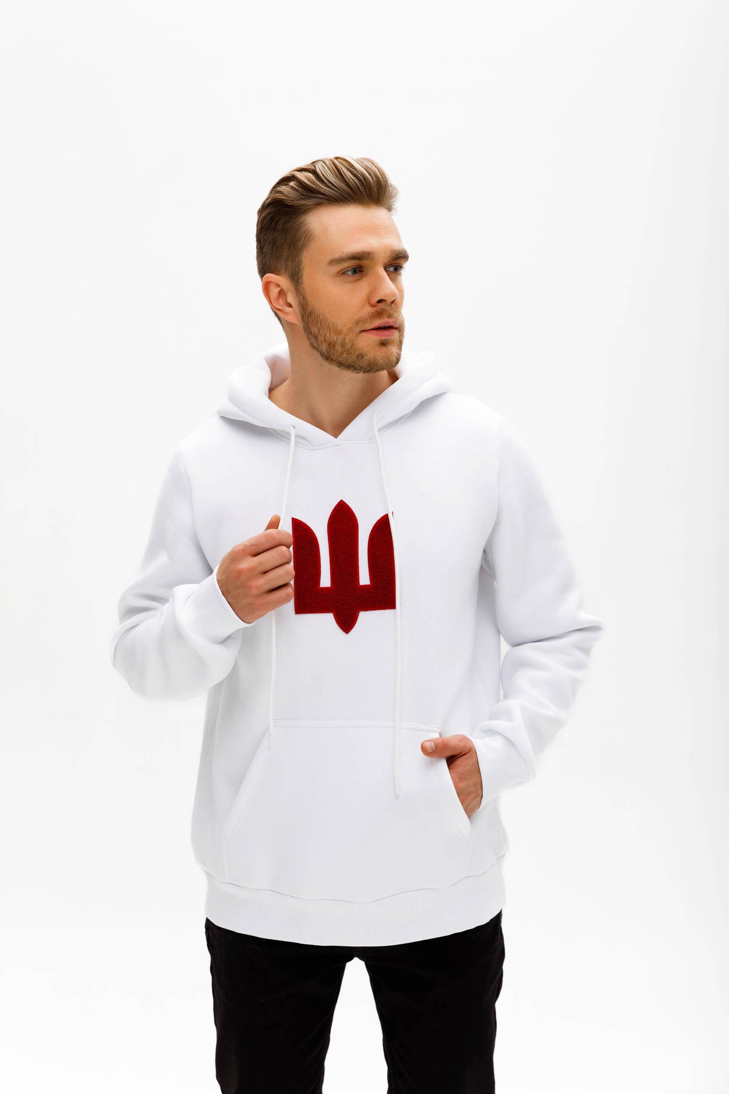 White Red Tryzub hoodie