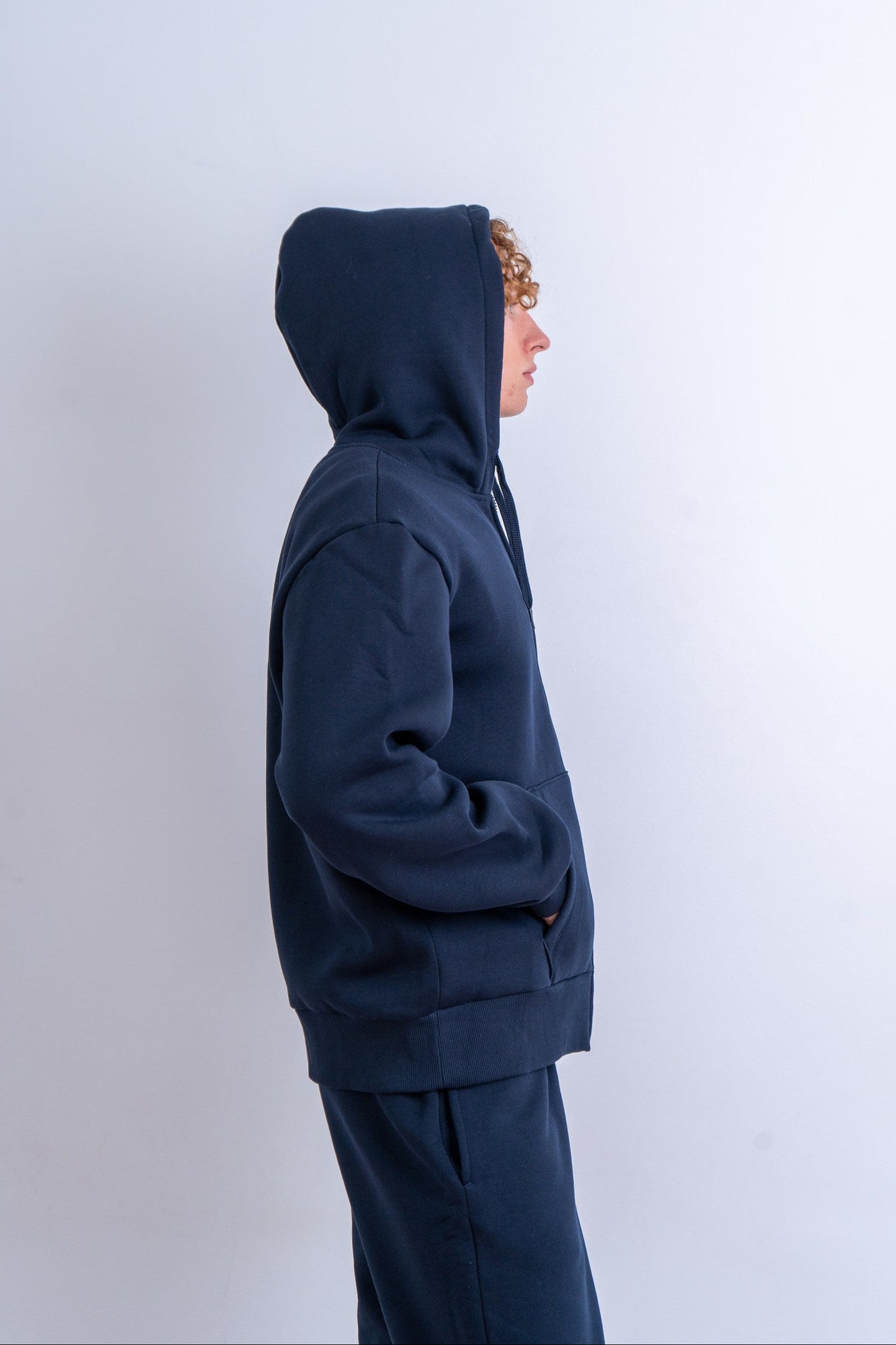 Premium Blue Zip-Up Hoodie with Silver Tryzub