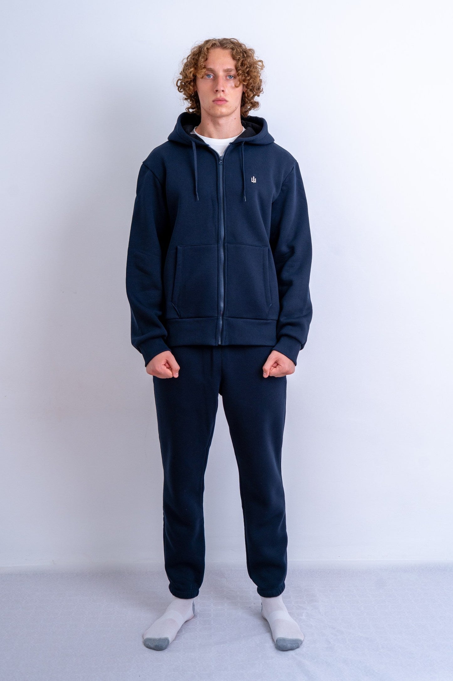 Premium Blue Zip-Up Hoodie with Silver Tryzub