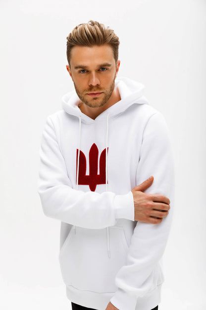 White Red Tryzub hoodie