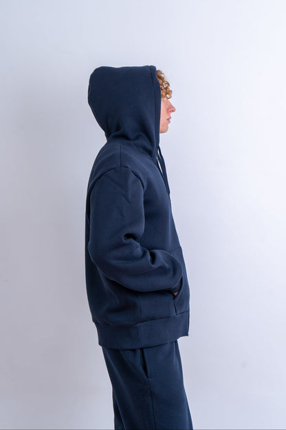 Premium Blue Zip-Up Hoodie with Silver Tryzub
