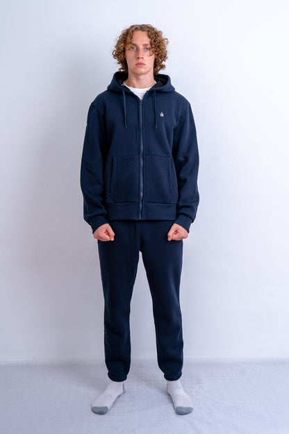 Premium Blue Zip-Up Hoodie with Silver Tryzub